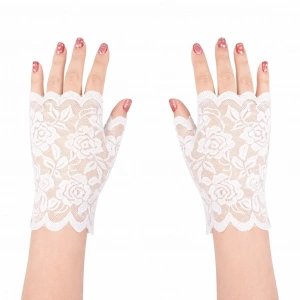 Beyaz Dantel Parmaksız Kısa Eldiven