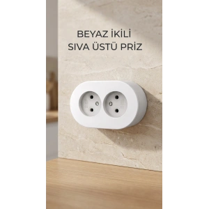 Beyaz İkili Sıva Üstü Dekoratif Topraklı Elektrik Prizi