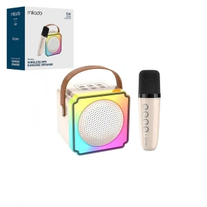 BEYAZ KARAOKE MİKROFONLU WİRELESS HOPARLÖR - SPEAKER IŞIKLI USB ŞARJLI BT - TF CARD - AUX 5W (5047)