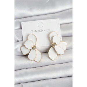 Beyaz Mineli Lotus Model Pirinç Kadın Küpe