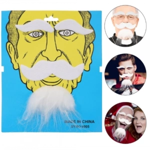 Beyaz Renk Kendinden Yapışkanlı Takma Sakal Bıyık ve Kaş Seti