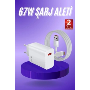Beyaz Ultra Plus Hızlı Şarj Seti Şarj Adaptörü ve Kablosu 67W