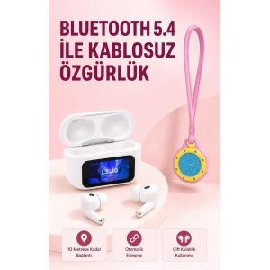 Bluetooth 5.4 Kablosuz Kulaklık Pembe Askılı Analog Charm Saat İkili Set