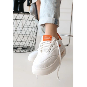 Chris Beyaz Cilt Turuncu Detaylı Bağcıklı Spor Ayakkabı