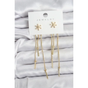Çiçek Model Gold Pirinç Sallantılı Kadın Küpe