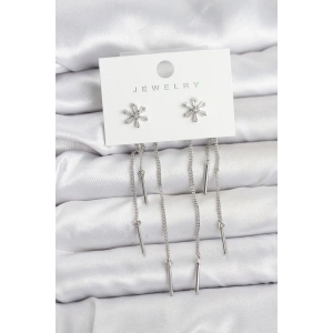 Çiçek Model Gümüş Pirinç Sallantılı Kadın Küpe