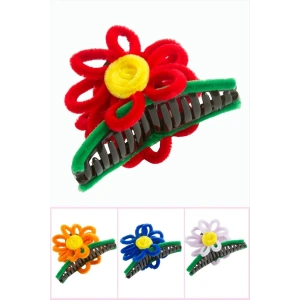 Çiçek Tüylü Mandal Toka 11 cm