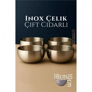 Çift Cidarlı Kase - Inox Çelik Kase  18 cm 4 LÜ SET