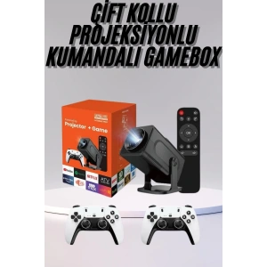 Çift Kollu Game Box Projeksiyon Cihazı Kumandalı Android Tv Dahili Hoparlör