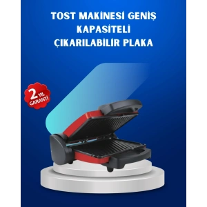 Çıkarılabilir Plakalı 2000W Tost Makinesi – Termostatlı, Kolay Temizlenir
