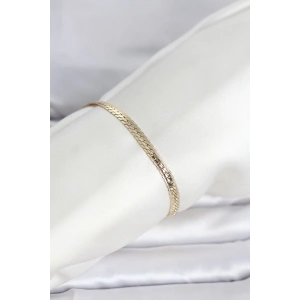 CM 14K Gold Renk Lazerli Yassı Zincir Model Kadın Bileklik