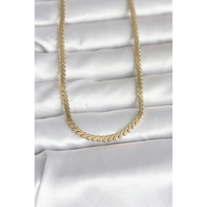 CM 14K Gold Renk Yassı Ezme Zincir Model 60 cm Kadın Kolye