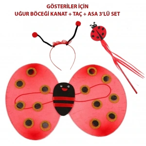 Çocuk Gösteri İçin Uğur Böceği Kanat + Taç + Asa 3'lü Kostüm Seti (5047)
