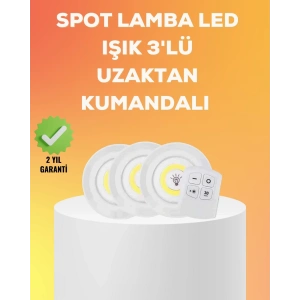 Çok Amaçlı Kullanım İçin Kablosuz Yapışkanlı 3 Lü Uzaktan Kumandalı Led Spot Lamba