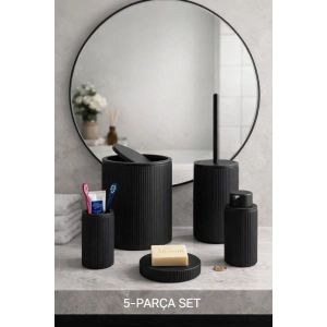 Çöp Kovası, Tuvalet Fırçası, Sabunluk 5 Parça Banyo Seti
