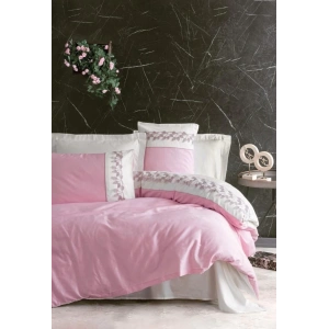 Cotton Box Brode Nakışlı Çift Kişilik Saten Nevresim Takımı Niobe Pembe