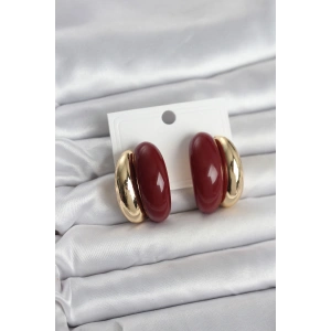 Damla Model Bordo Vintage Gold Renk Kadın Küpe