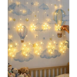 Dekoratif Ay Yıldız Perde Işığı Sıcak Beyaz Festival ve Ev Süsleme