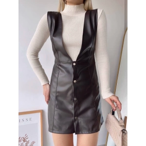 Deri jile elbise kahve w24796