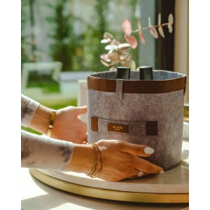 Deri Şeritli Yuvarlak Çok Amaçlı Düzenleyici Organizer Kutu Keçe Sepet (mini) 03822