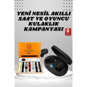 Dijital Göstergeli Kulaklık ve 7 Kordonlu Akıllı Saat Android ve İOS Uyumlu Uyku Takibi Sesli Görüşme