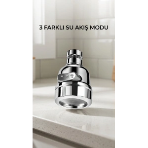 Döner Fonksiyonlu Krom Su Tasarruflu Musluk Başlığı Mutfak Evye Banyo Aparatı