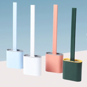 Duvara Monte Edilebilir Kapaklı Askılı Klozet Yumuşak Silikon Başlıklı Tuvalet Fırçası Seti (5047)