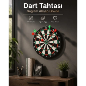 Duvara Monte Sağlam Ahşap Gövdeli Dart Tahtası Ev ve Oyun Alanları İçin 17 İnç