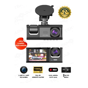 Full HD 1080p 3 Kameralı Dash Cam Ön Arka İç Kayıt Özellikli Gece Görüşlü G Sensörlü