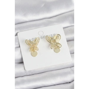 Füsun Küpesi Model Gold Renk Kelebek Model Pirinç Kadın Küpe