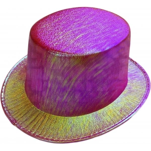 Fuşya Renk Işıltılı Hologram Kumaş Kaplama Fötr Silindir Şapka Yetişkin Boy