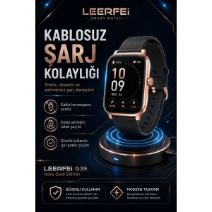 G39 Model Kablosuz Şarjlı Akıllı Saat Rose Gold Renk Bildirim Ve Arama Destekli