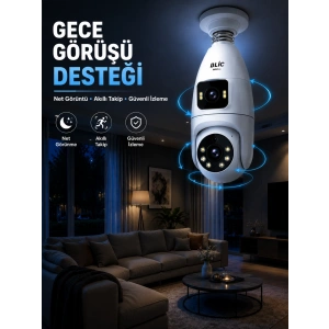 Gece Görüşlü Çift Lens Wi-Fi Ampul Kamera Mobil Takip Destekli