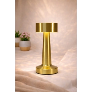 Gold Metal Dokunmatik Şarjlı Masa Lambası 3 Işık Parlaklık Ayarlı Gece Abajuru LED