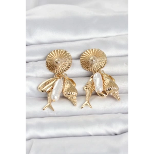 Gold Renk Deniz Temalı Vintage Kadın Küpe