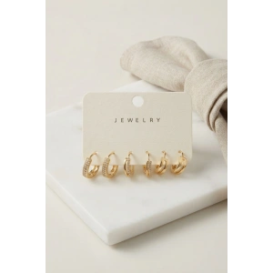 Gold Renk Halka Model 6lı Küpe Seti