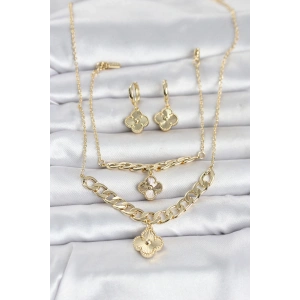Gold Renk Pirinç Kolye Bileklik ve Küpe Seti