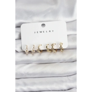 Gold Renk Pirinç Yıldız Modelli Kadın Küpe Seti