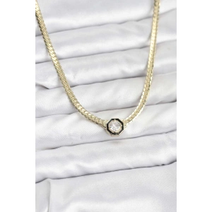 Gold Renk Pirinç Zirkon Taşlı Kadın Kolye