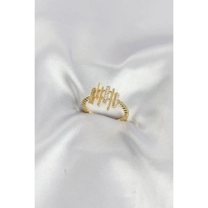 Gold Renk Zirkon Taşlı Sütun Model Kadın Yüzük