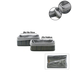 GRİ 2 BOY D.DÖRTGEN BAMBU KENAR ORGANİZER SEPET AHŞAP ALTLIK - BEZLİ 25X14-28X18CM (5047)