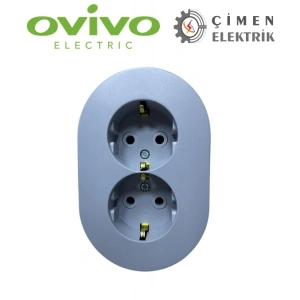 Gri İkili Topraklı Priz Sıva Üstü