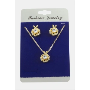 Gül Zirkon Taşlı Set Kolye