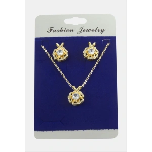 Gül Zirkon Taşlı Set Kolye