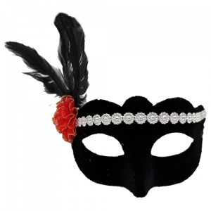 Gümüş Dantelli Kırmızı Gül Tasarımlı Parti Maskesi