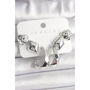 Gümüş Renk Kalp Halka Figür CCB Plastik Kadın Küpe Seti