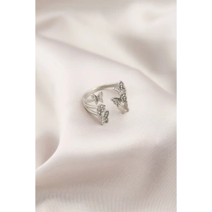 Gümüş Renk Metal Kelebek Model Kadın Yüzük