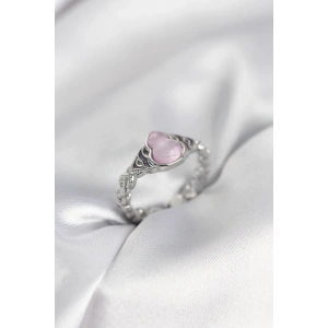 Gümüş Renk Pembe Damla Model Kadın Yüzük