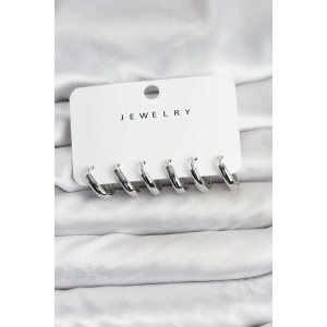 Gümüş Renk Pirinç Halka Kadın Küpe Seti