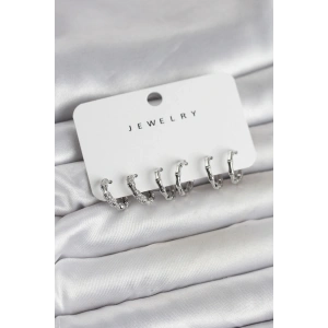 Gümüş Renk Pirinç Kemik Model 3 Çift Kadın Küpe Seti